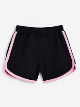 Load image into Gallery viewer, Campana Girls Pure Cotton Contrast Detail Solid Shorts - Black
