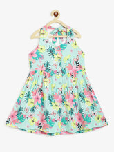 Load image into Gallery viewer, Campana Girls Cheryl Halter Neck Dress - Happy Hibiscus Print - Sea Green &amp; Pink
