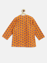 Load image into Gallery viewer, Campana Boys Bansi Dhoti Kurta Set - Flower Doodle Print - Mustard &amp; Maroon
