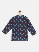 Load image into Gallery viewer, Boys Bansi Dhoti Kurta Set -  Genda Phool Print - Navy &amp; Red
