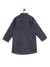 Load image into Gallery viewer, Campana Boys Palash Kurta Pyjama Set - Kantha Block Print - Indigo &amp; Beige
