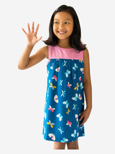 Load image into Gallery viewer, Campana Girls Alice Cotton Dress with Yoke - Butterflies Print - Navy &amp; Pink
