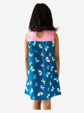 Load image into Gallery viewer, Campana Girls Alice Cotton Dress with Yoke - Butterflies Print - Navy &amp; Pink
