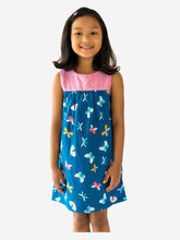 Load image into Gallery viewer, Campana Girls Alice Cotton Dress with Yoke - Butterflies Print - Navy &amp; Pink
