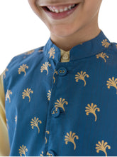 Load image into Gallery viewer, Campana Boys Kurta Pyjama &amp; Jacket Set - Gold &amp; Blue (CK21719)

