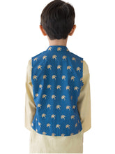 Load image into Gallery viewer, Campana Boys Kurta Pyjama &amp; Jacket Set - Gold &amp; Blue (CK21719)
