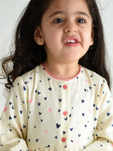 Load image into Gallery viewer, Campana Girls Asmira Swing Dress - Little Hearts Print - White &amp; Navy
