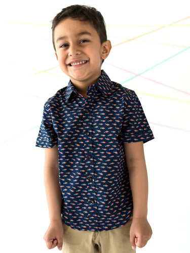Campana Boys Navy Shirt - Shark Print