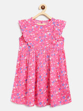 Load image into Gallery viewer, Campana Girls Janet Frilly Dress - Cosmos Flower Print - Pink &amp; Blue
