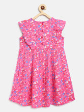 Load image into Gallery viewer, Campana Girls Janet Frilly Dress - Cosmos Flower Print - Pink &amp; Blue
