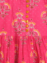 Load image into Gallery viewer, Campana Girls Sanah Dhoti Set - Bold Flower Print - Magenta &amp; Mustard
