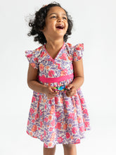 Load image into Gallery viewer, Campana Girls Ruby Crossover Dress - Floral Fantasy Print - Pink &amp; Purple
