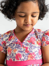 Load image into Gallery viewer, Campana Girls Ruby Crossover Dress - Floral Fantasy Print - Pink &amp; Purple
