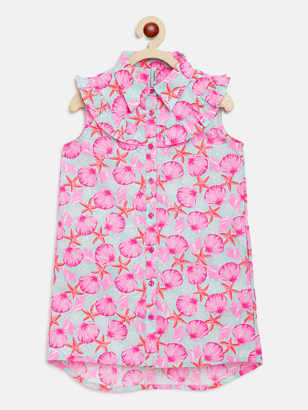 Campana Girls Nicole Shirt Style Tunic Dress - Sea Life Print - Pink & Blue