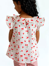 Load image into Gallery viewer, Campana Girls Frida Flutter Sleeve Top - Cherry Print - Baby Pink
