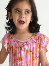 Load image into Gallery viewer, Campana Girls Astrid Raglan Sleeve Dress- Wildflowers Print - Pink and Orange
