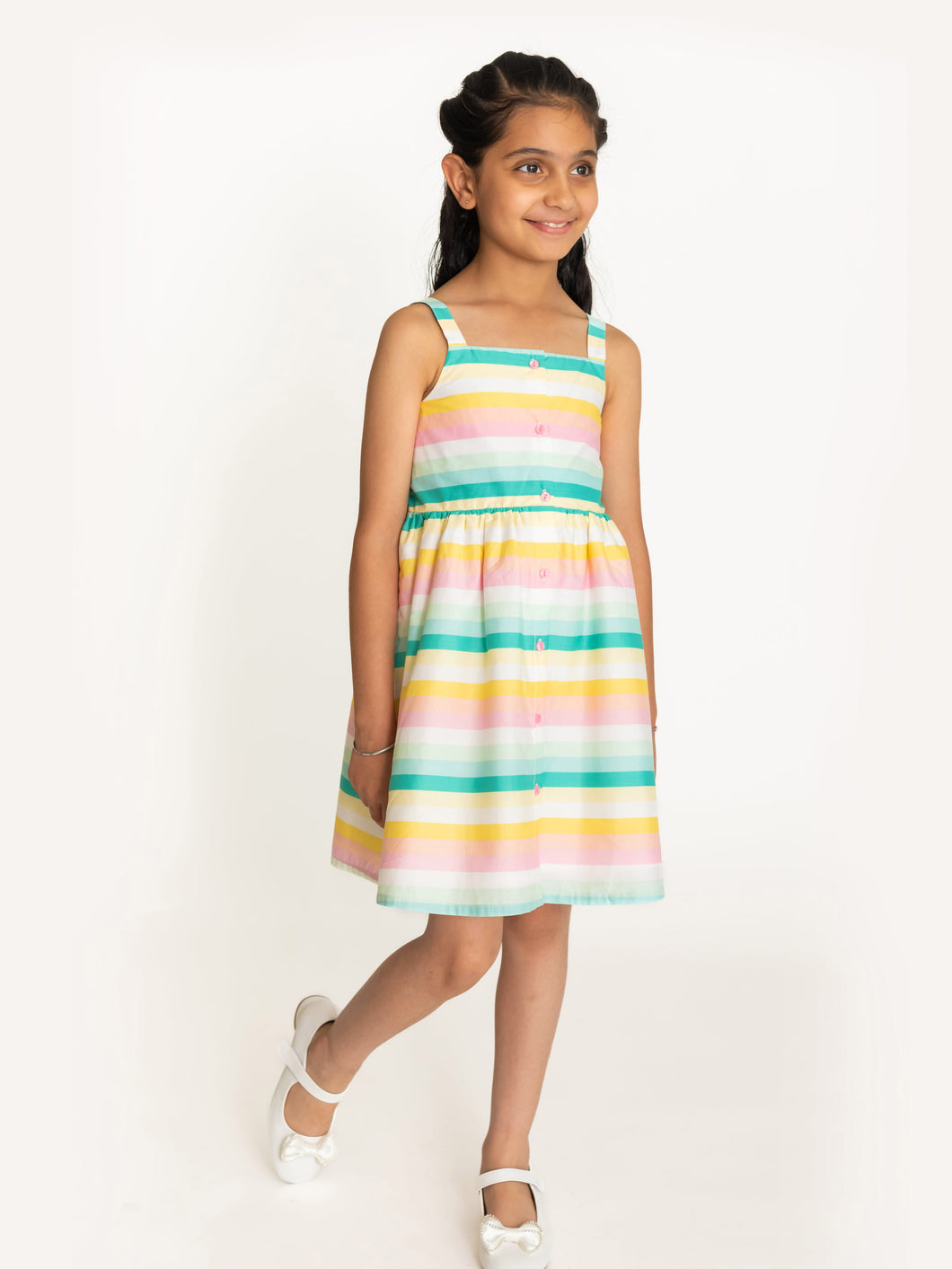 Campana Girls Lisa Bohemian Dress - Pastel Stripes - Multicolour