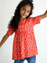 Load image into Gallery viewer, Campana Girls Lottie Flared Top - Happy Flower Print - Red &amp; White
