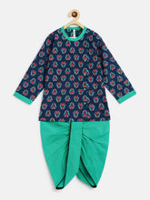 Load image into Gallery viewer, Campana Boys Ananda Dhoti Kurta Set - Wild Flower Motif - Indigo &amp; Teal
