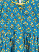 Load image into Gallery viewer, Campana Girls Asmi Dhoti Set - Plant Print - Aqua Blue and Lemon Yellow

