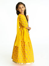 Load image into Gallery viewer, Campana Girls Koel Lehenga Set - Guldasta Print - Yellow
