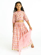 Load image into Gallery viewer, Campana Girls Koel Lehenga Set - Block Print - Pink
