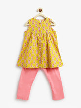 Load image into Gallery viewer, Campana Girls Revathi Kurta Pants Set - Booti Print - Mustard &amp; Peach
