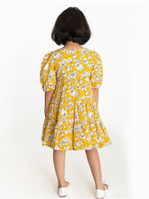 Load image into Gallery viewer, Campana Girls Naomi Short Sleeve Tiered Dress - Flower Sketch Print - Yellow
