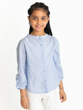 Load image into Gallery viewer, Campana Girls Anne Crinkle Sleeve Shirt - Chambray Dobby - Blue
