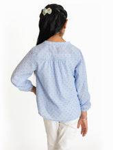 Load image into Gallery viewer, Campana Girls Anne Crinkle Sleeve Shirt - Chambray Dobby - Blue
