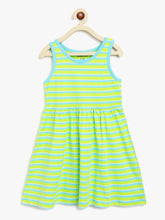 Load image into Gallery viewer, Campana Girls Grace Fit &amp; Flare Dress - Variegated Stripes - Lime Green, Turquoise &amp; Ivory
