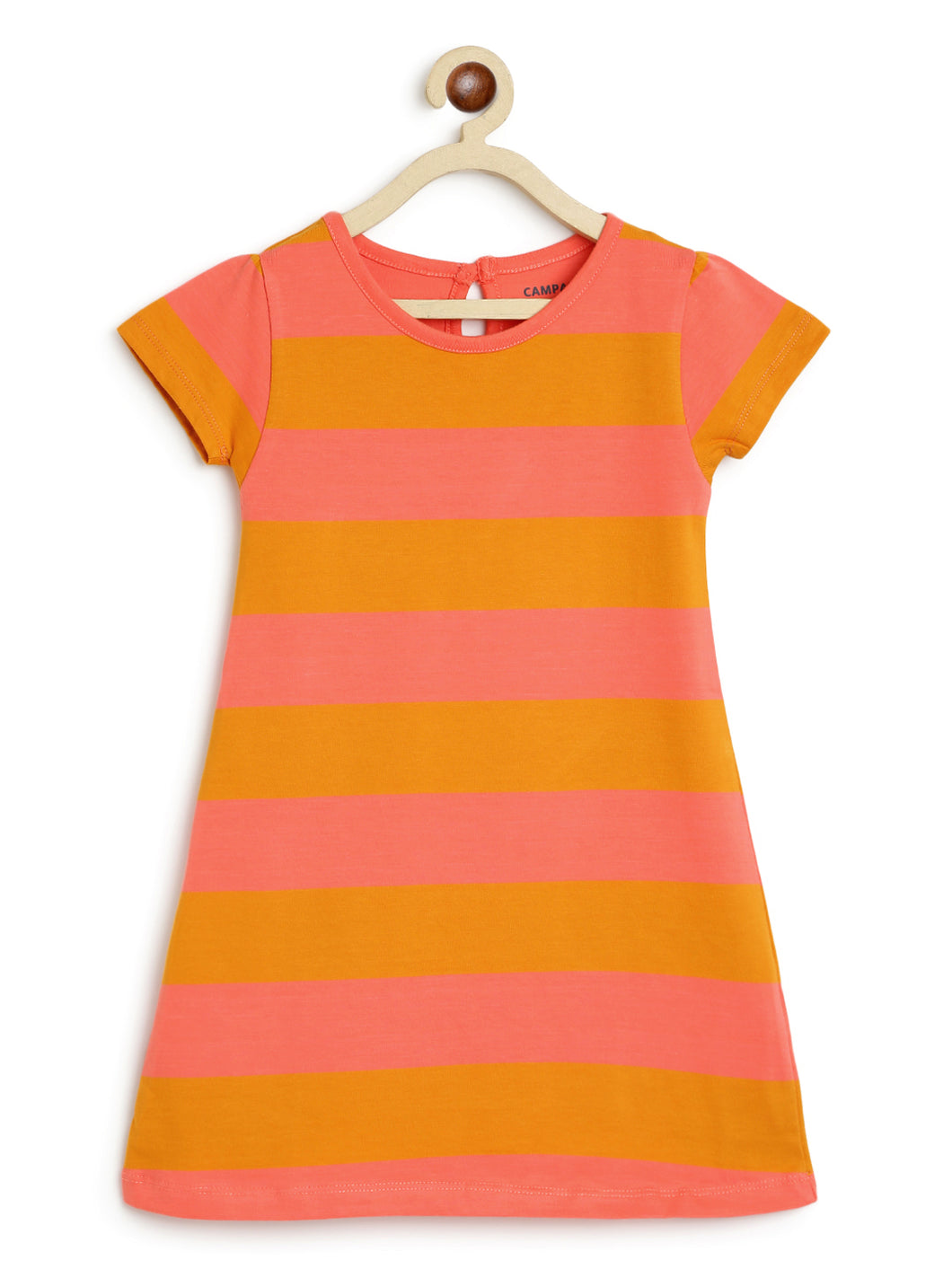 Campana Girls Vera A-Line Dress - Rugby Stripes - Peach & Tuscan Yellow