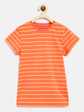Load image into Gallery viewer, Campana Girls Steffi Pack of 2 Round Neck T-Shirts - Peach Stripe + Ice Blue Melange

