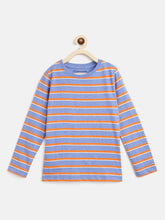 Load image into Gallery viewer, Campana Boys Luciano Long Sleeve Striped Round Neck T-Shirt - Blue Melange &amp; Orange
