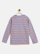 Load image into Gallery viewer, Campana Boys Luciano Long Sleeve Striped Round Neck T-Shirt - Blue Melange &amp; Orange

