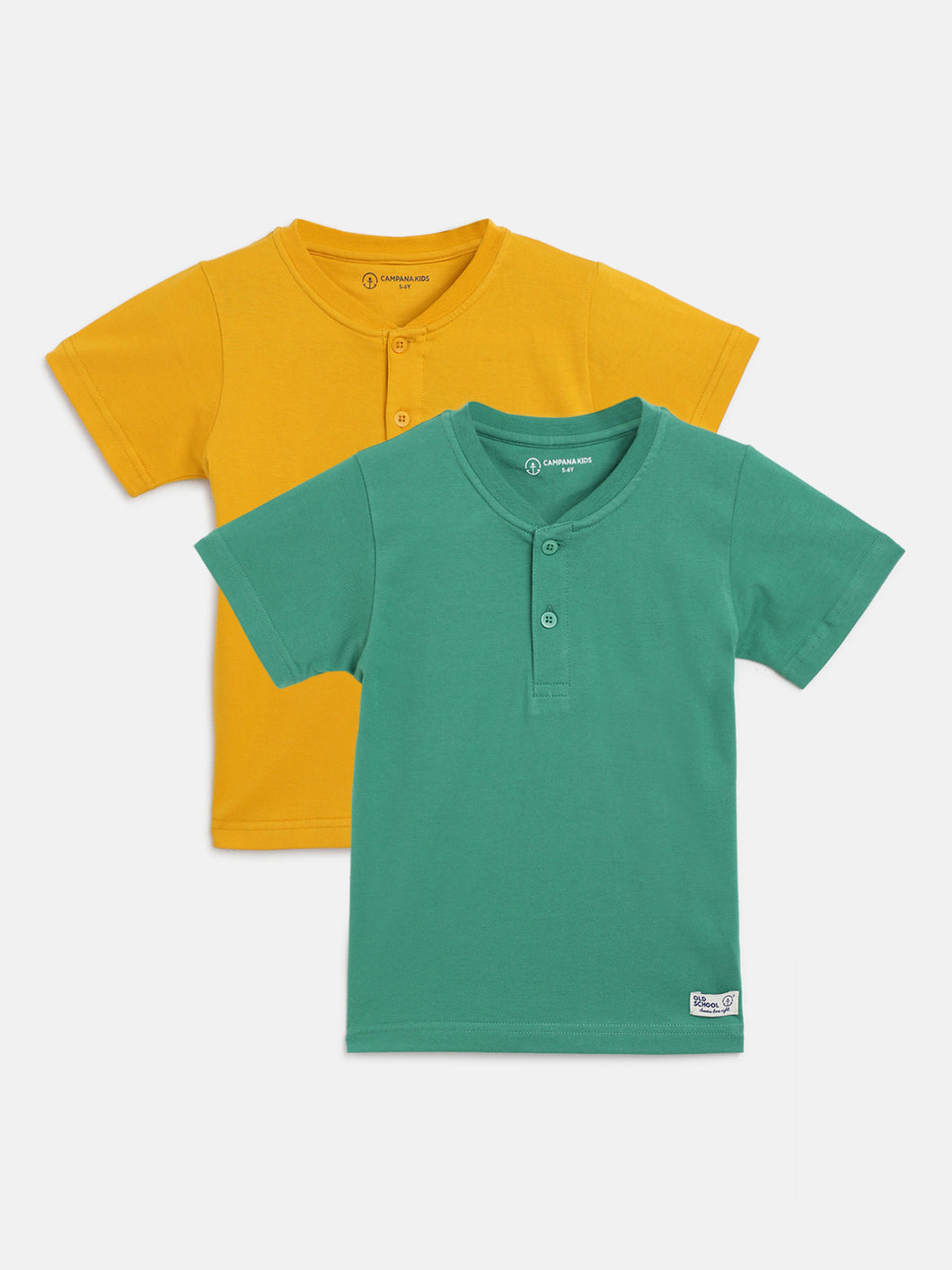 Campana Boys Alan Half Sleeve Henley T-Shirt - Pack of 2 - Yellow & Green