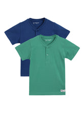 Load image into Gallery viewer, Campana Boys Alan Half Sleeve Henley T-Shirt - Pack of 2 - Green &amp; Blue
