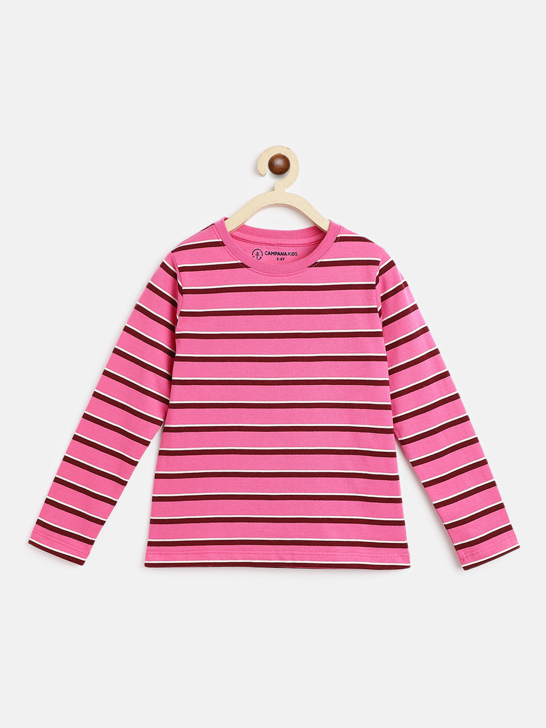 Campana Girls Lily Long Sleeves Striped T-Shirt Pink Burgundy